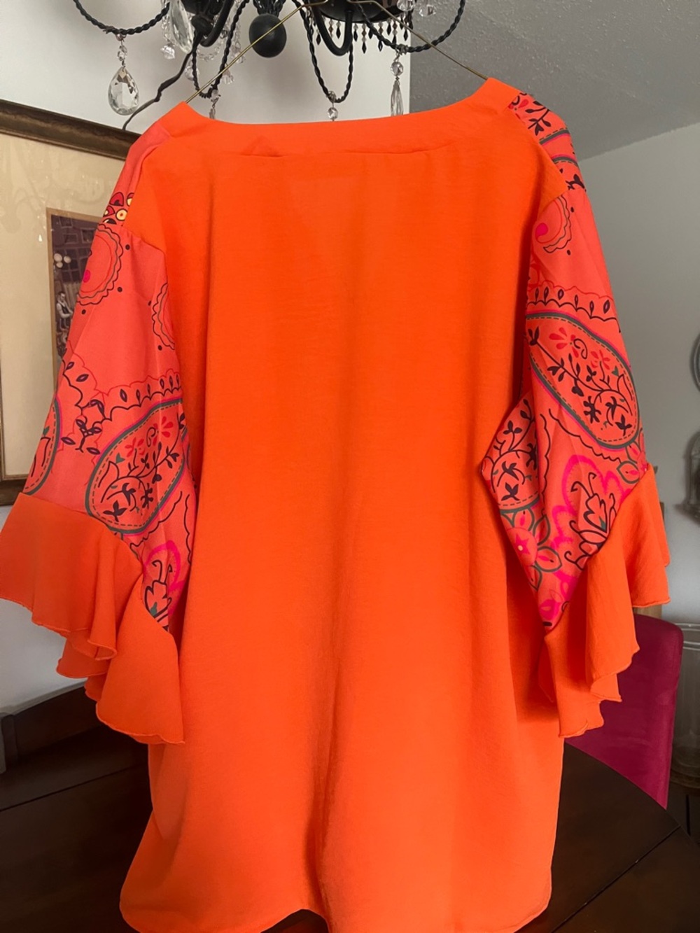 Bright Orange Floral V-Neck Women’s Top - Picture 3 of 3